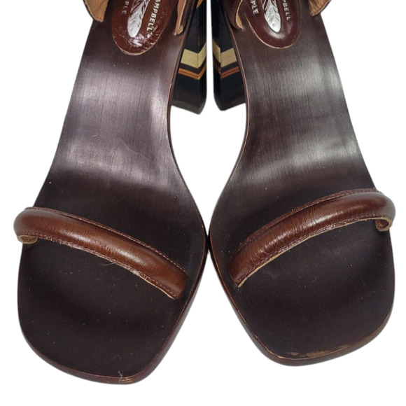 Free People Cabana Heels Brown Jeffrey Campbell Leather Sandals Wooden Block 7 - Picture 13 of 14